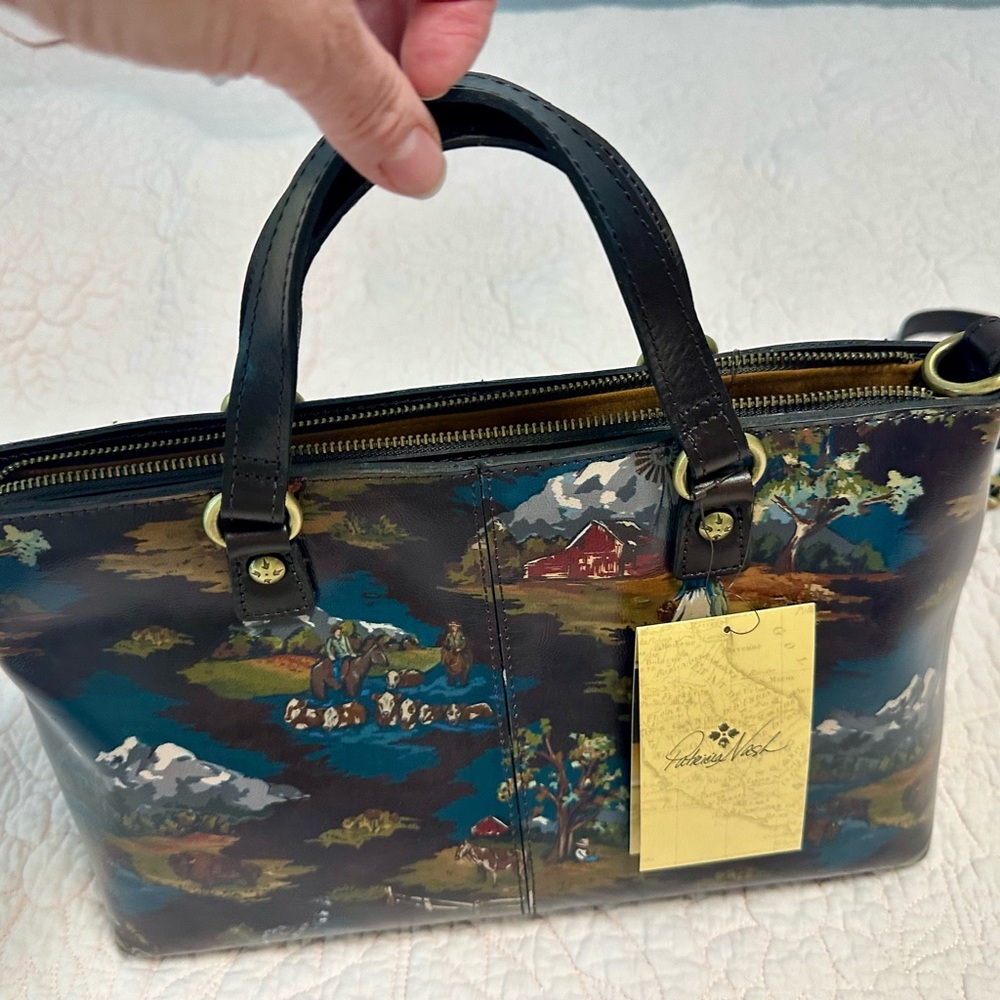 NWT Patricia Nash Montana Prairie Skies Scenic Toile Print Leather Handbag - Picture 3 of 10